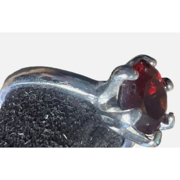 Gorgeous Vintage Prong Set Garnet Solitaire 7.25 Red Glass Silver - Picture 10 of 11